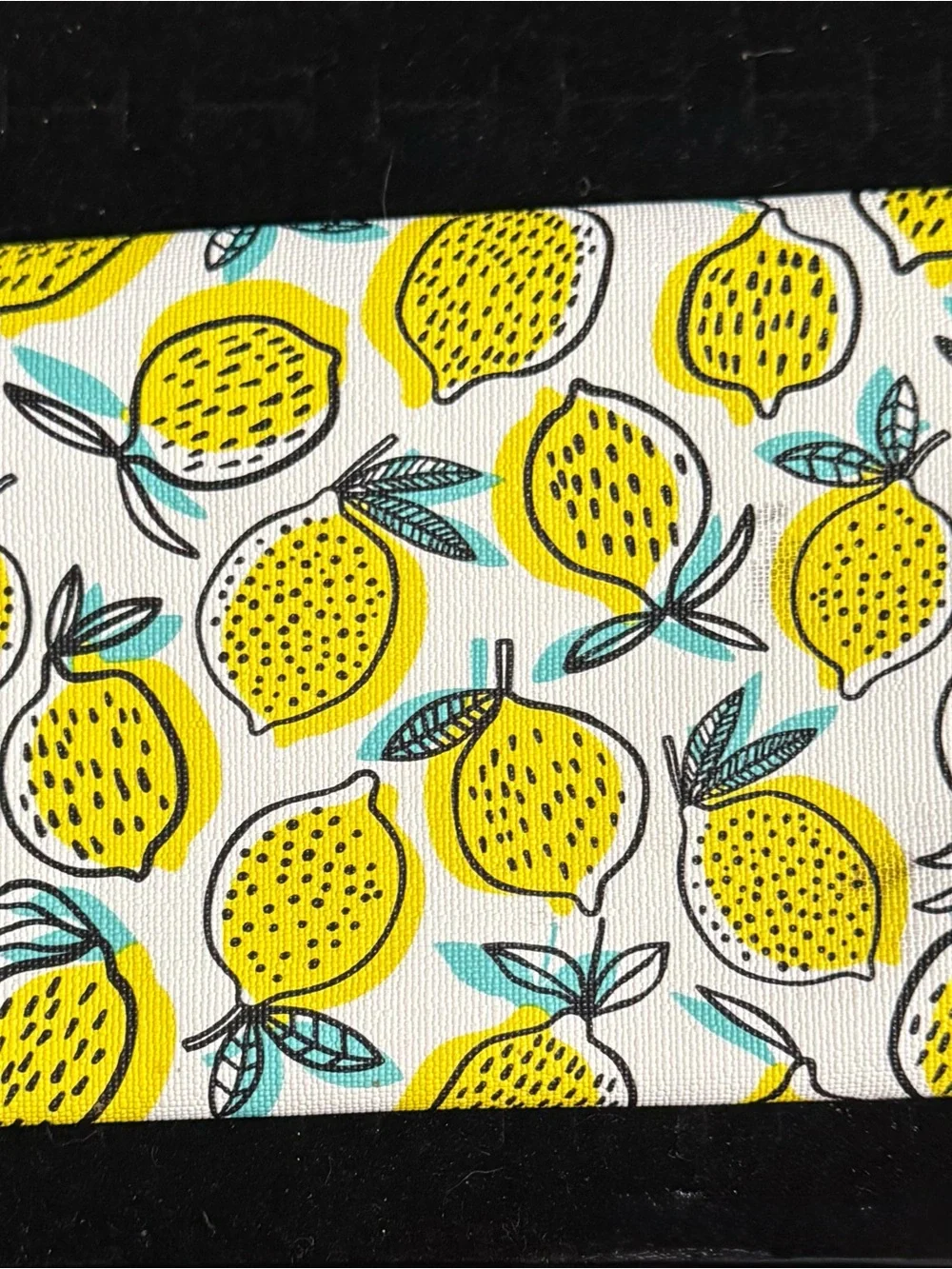 ipsy Lemon Print Cosmetic Bag in Yellow, White, Teal, Black